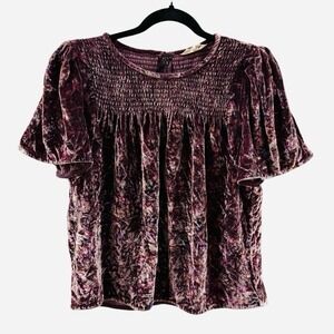 Rebecca Taylor Jewel Paisley Smocked Velvet Top w/ Flutter Sleeves Size 4 Flowy